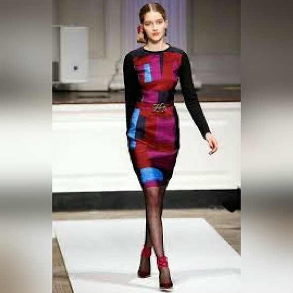 *$3,300 OSCAR DE LA RENTA ARTSY BLACK PURPLE COLORBLOCK RUNWAY DRESS US M - Picture 12 of 15